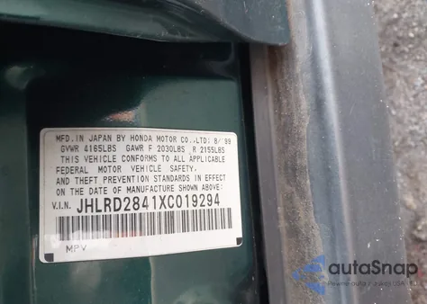 1999 Honda Cr-V Lx z USA, uszkodzony, nr VIN 0JHLRD2841XC01929